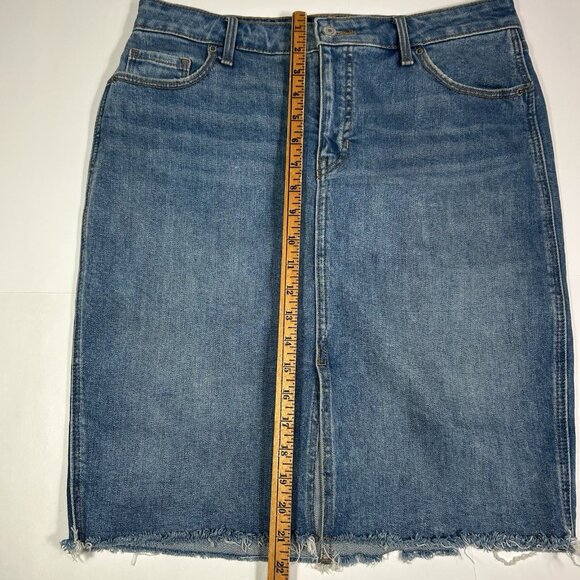 Old Navy Women Blue Jean Stretch Denim Pencil Skirt Raw Hem Front Slit Sz 10 - Picture 9 of 9